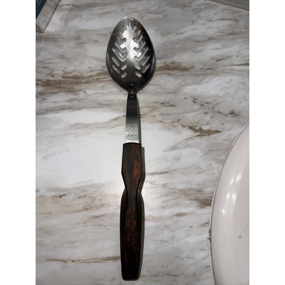 Vintage Cutco Slotted Cooking/Serving Spoon Brown Swirl Handle No.13 Made in USA